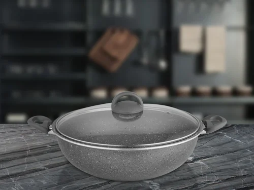 SHRI & SAM NON STICK PRIME STONE KADHAI W/GLASS LID 22 CM