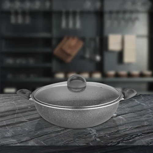 SHRI & SAM NON STICK PRIME STONE KADHAI W/GLASS LID 24 CM