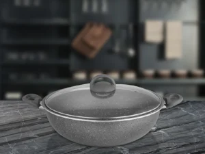 SHRI & SAM NON STICK PRIME STONE KADHAI W/GLASS LID 30CM