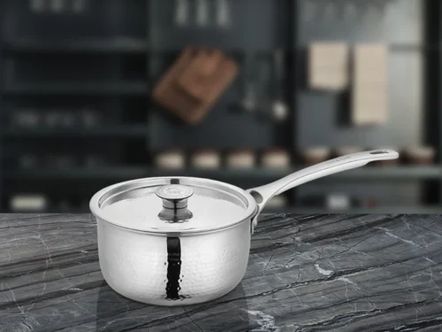 SHRI & SAM PLATINUM HAMMERED SAUCE PAN W/L SS 14 CM