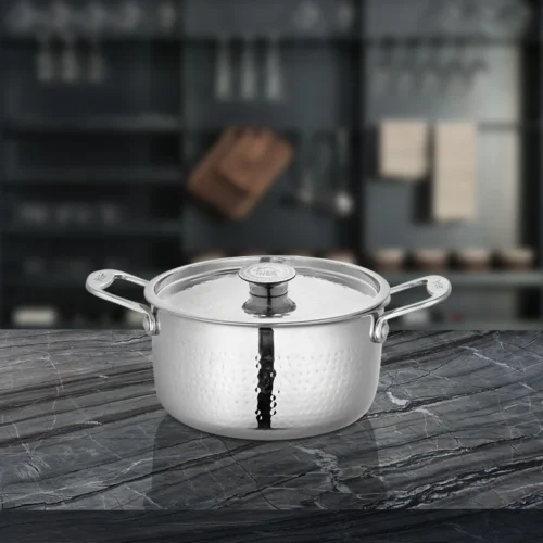 SHRI & SAM PLATINUM HAMMERED CASSEROLE W/L SS 16 CM
