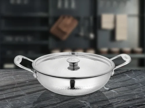SHRI & SAM PLATINUM HAMMERED KADHI W/L SS 32 CM