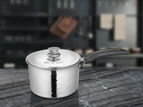 SHRI & SAM 430 HAMMERED SAUCE PAN W/L SS 18CM