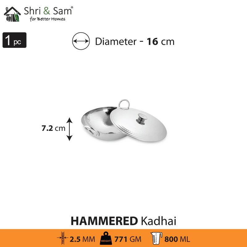 SHRI & SAM 430 HAMMERED KADHAI W/L SS 16CM - Image 2