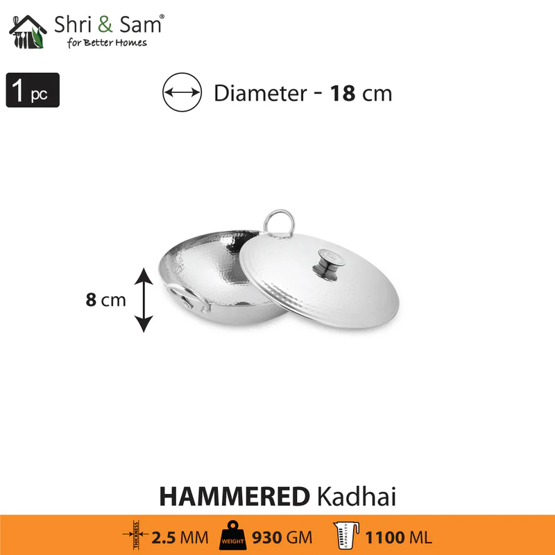 SHRI & SAM 430 HAMMERED KADHAI W/L SS 18CM - Image 2