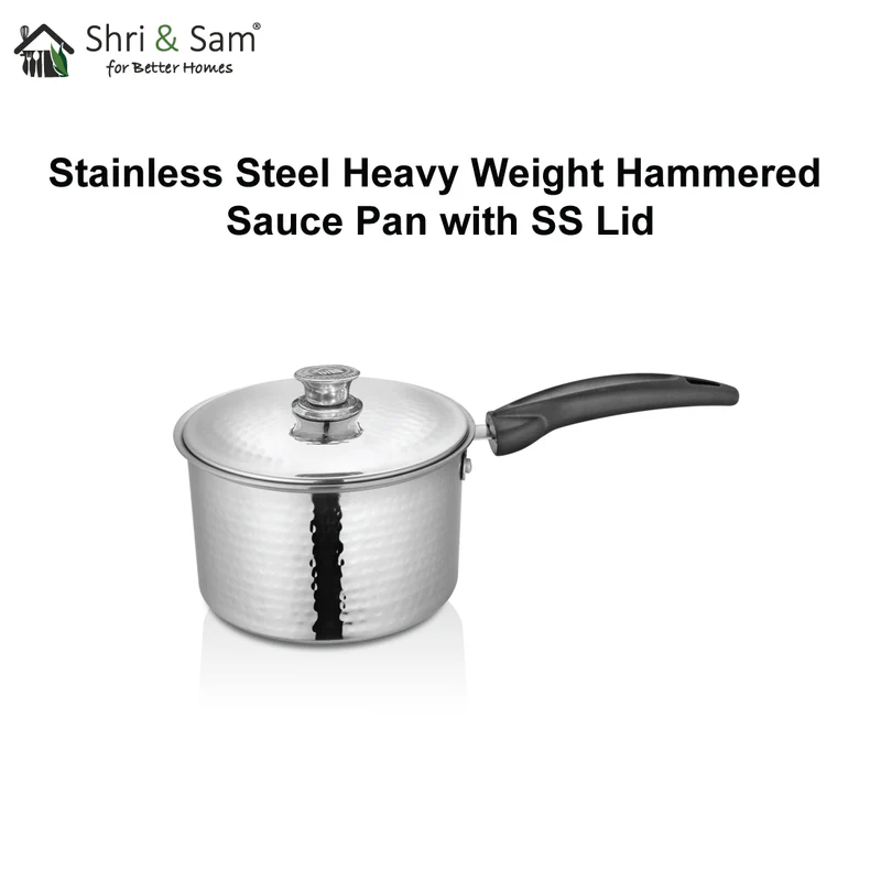 SHRI & SAM 430 HAMMERED SAUCE PAN W/L SS 16CM - Image 3