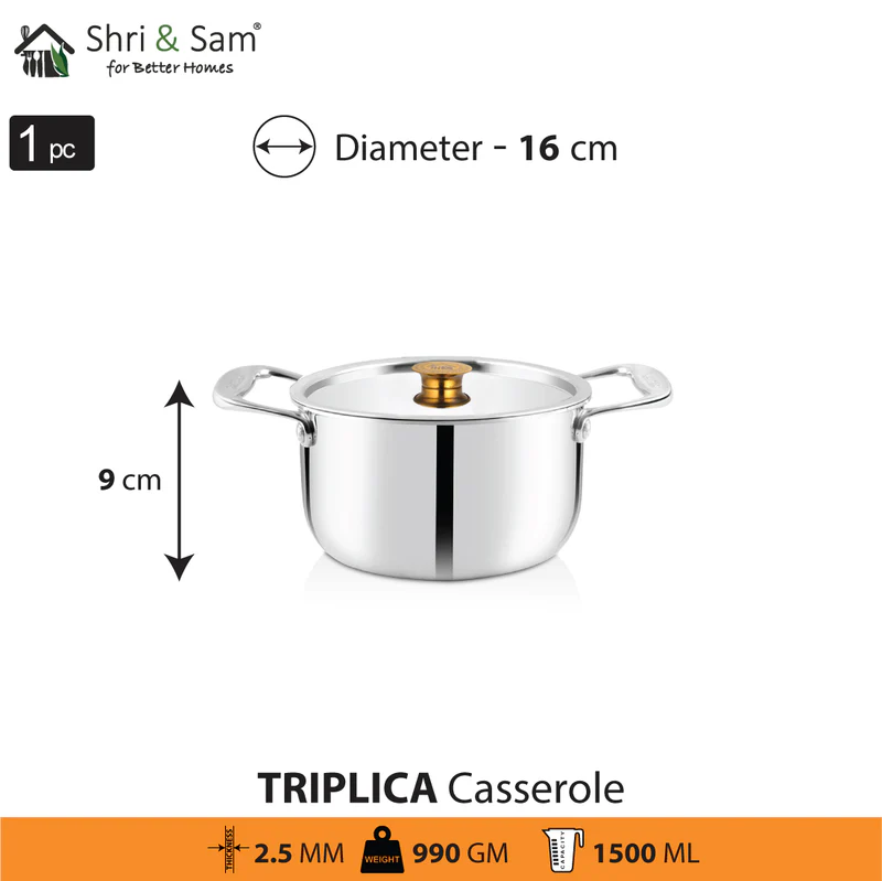 SHRI & SAM TRIPLICA CASSEROLE W/L SS 16 CM - Image 3