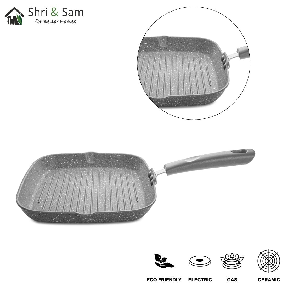 SHRI & SAM NON STICK PRIME STONE GRILL PAN 26CM - Image 3