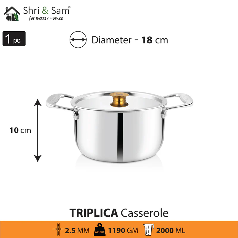 SHRI & SAM TRIPLICA CASSEROLE W/L SS 18 CM - Image 3