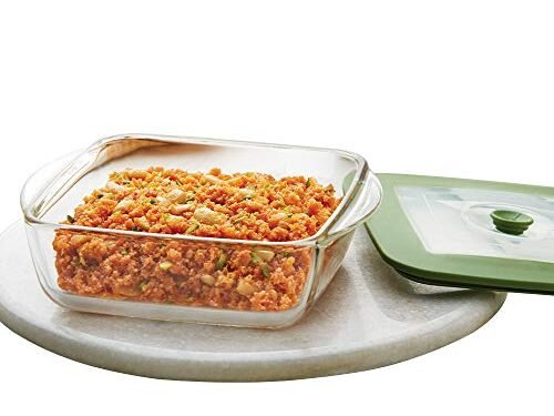 BOROSIL DISH-SQUARE W/GREEN LID 1LTR