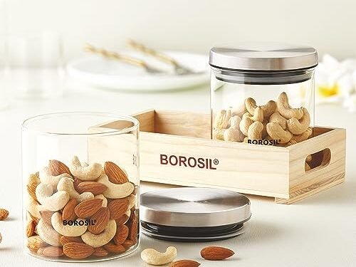 BOROSIL JAR-CLASSIC 600ML W/WOODEN TRAY