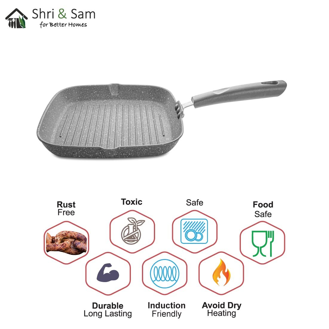 SHRI & SAM NON STICK PRIME STONE GRILL PAN 26CM - Image 4