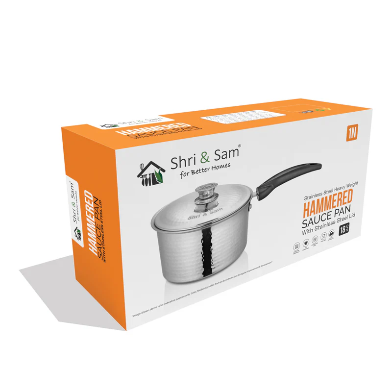 SHRI & SAM 430 HAMMERED SAUCE PAN W/L SS 16CM - Image 5