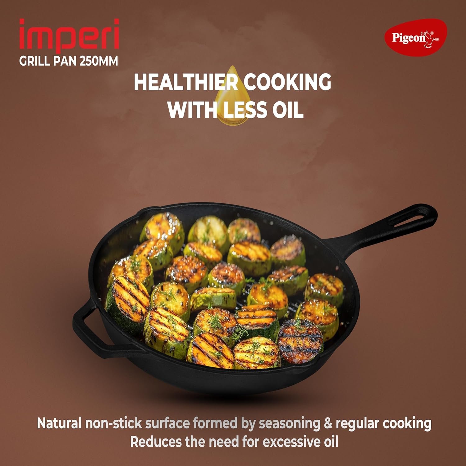 PIGEON IMPERI CAST IRON GRILL PAN DIA 250MM - Image 4