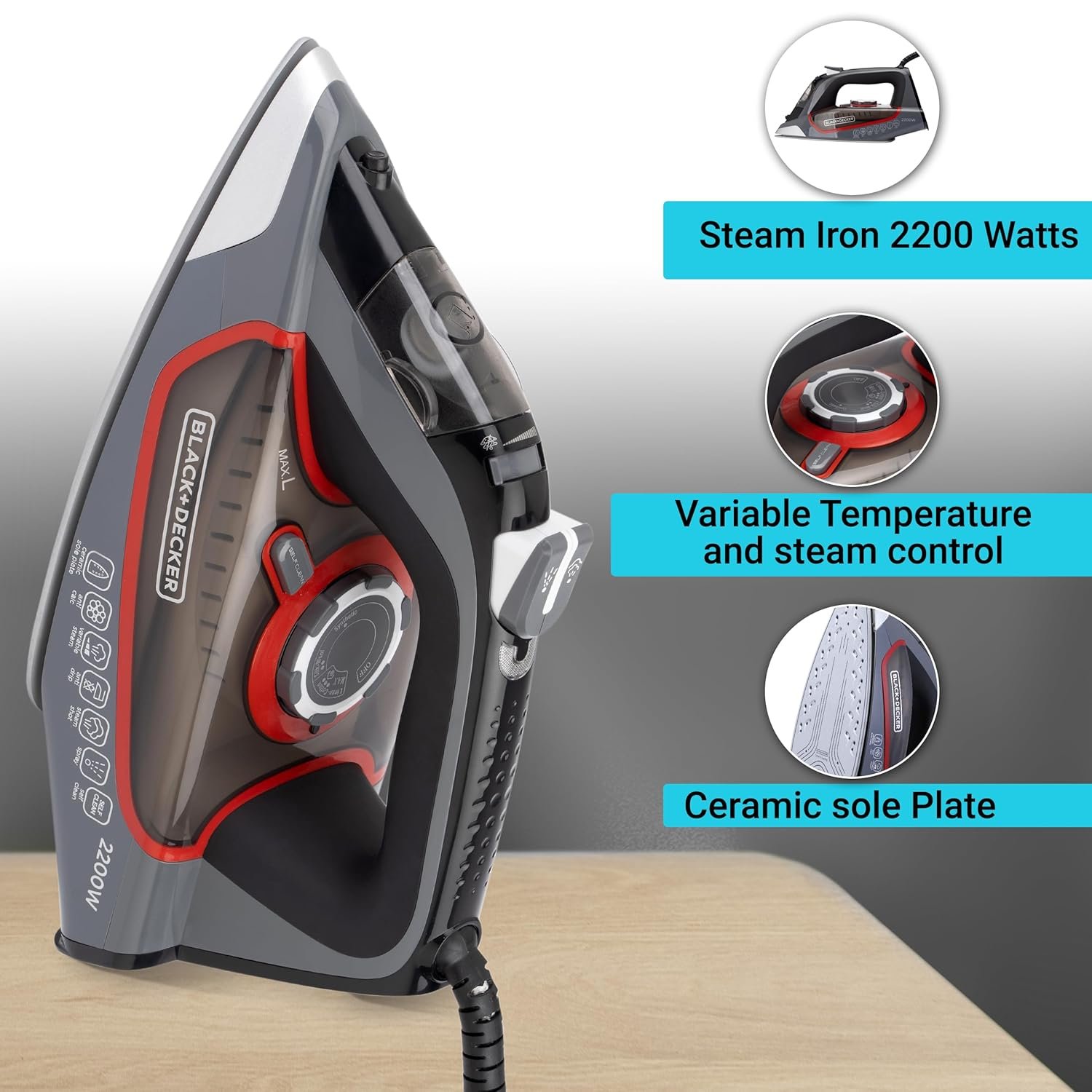 BLACK DECKER-STEAM IRON-2200W-BXIR2202IN - Image 4