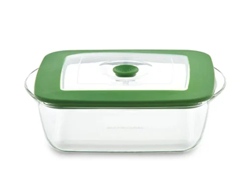 BOROSIL DISH-SQUARE W/GREEN LID 2.2LTR