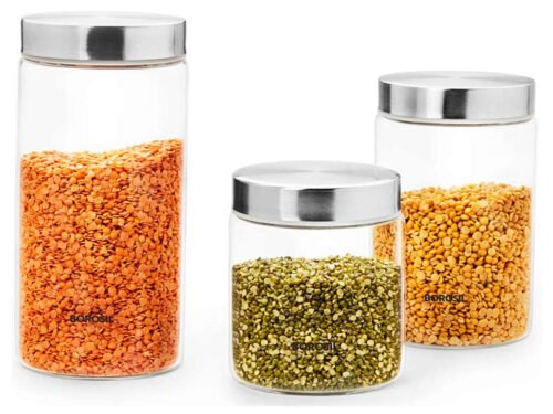 BOROSIL JAR-ENDURA ROUND SO3 750ML+1LTR+1.3LTR SS LID