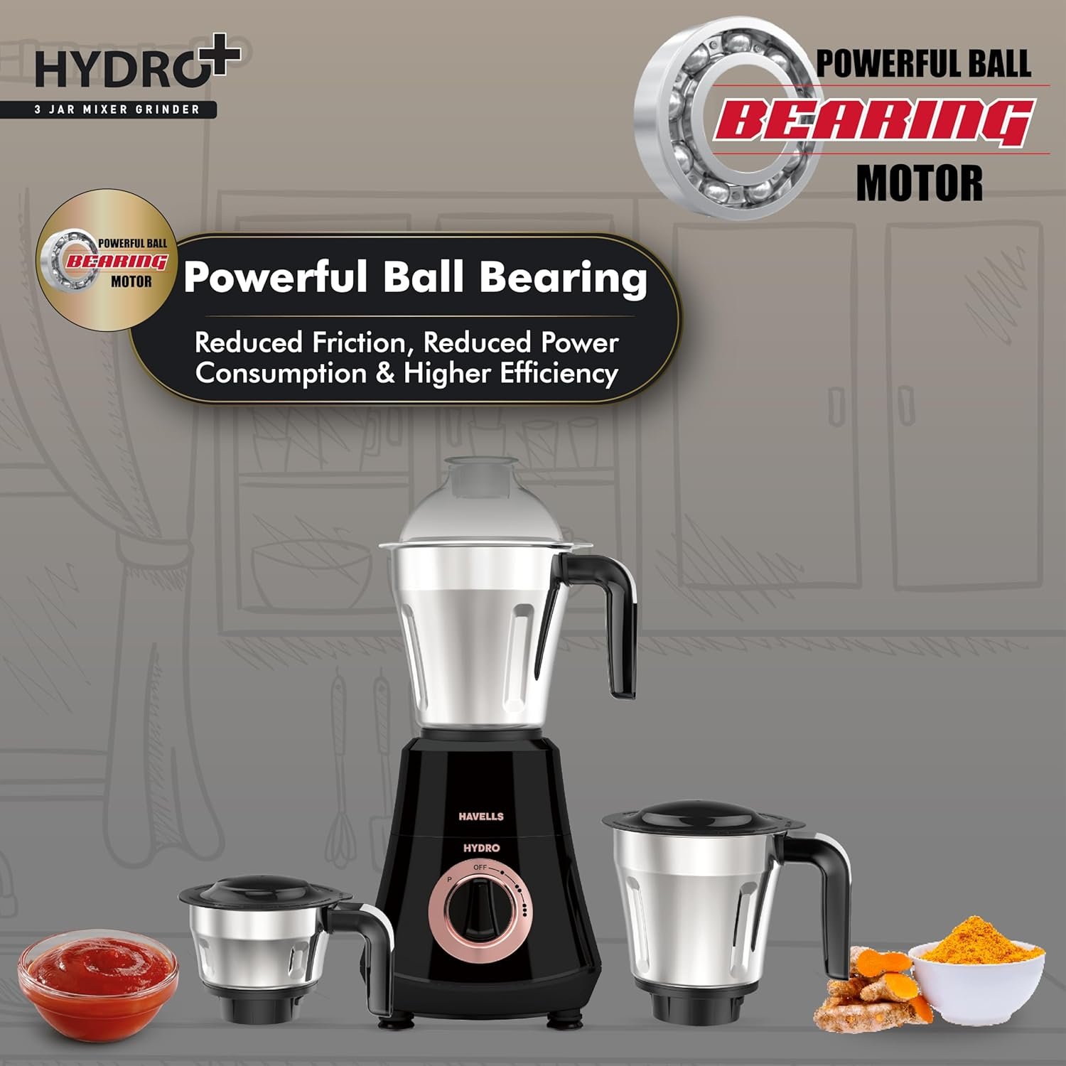 HAVELLS MIXER GRINDER HYDRO PLUS 3 JARS - Image 3
