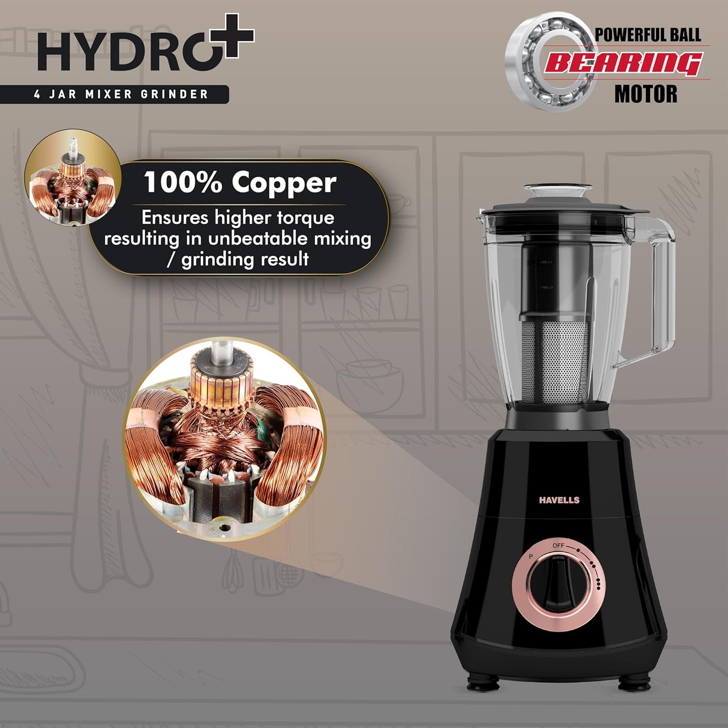 HAVELLS MIXER GRINDER HYDRO PLUS 4 JARS - Image 2