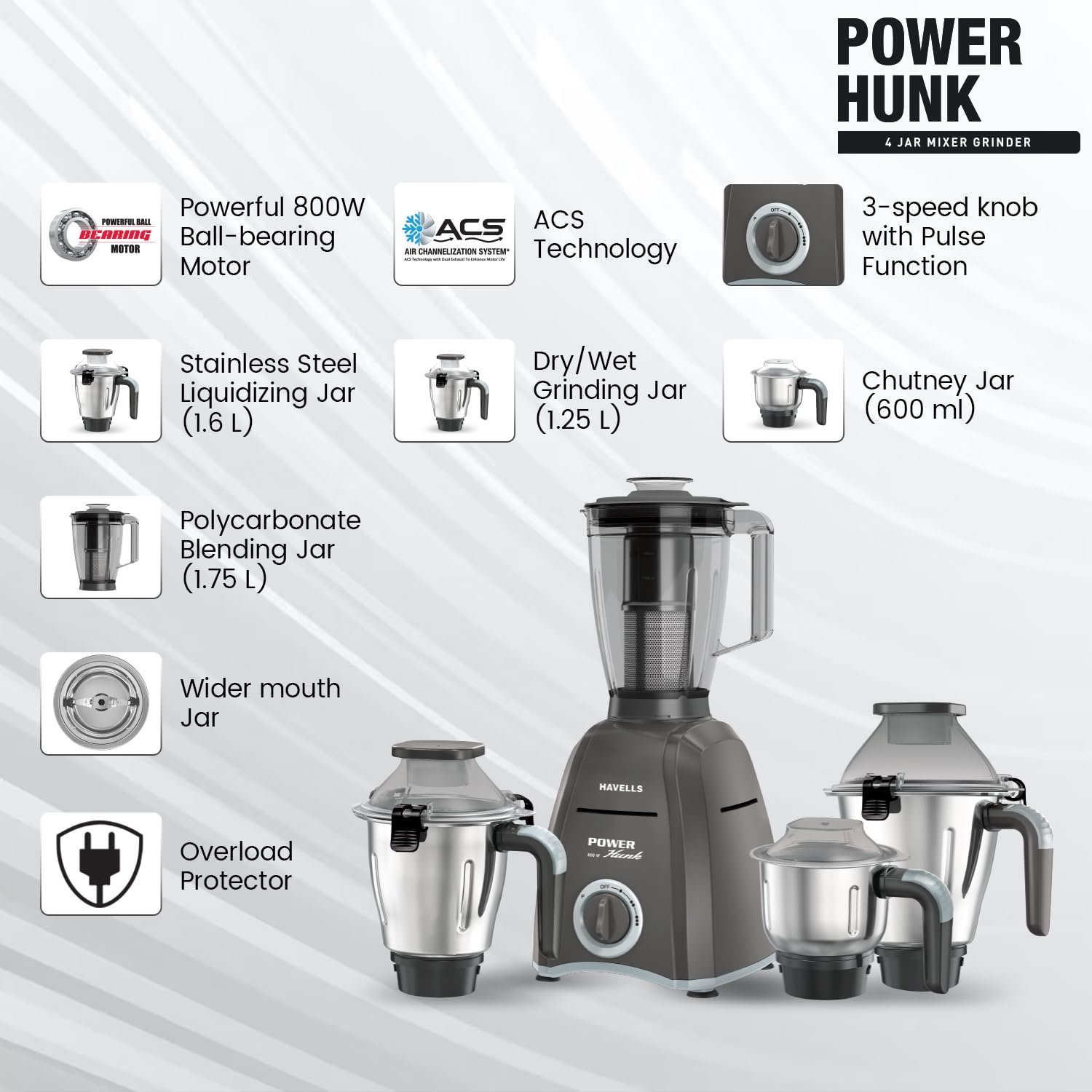 HAVELLS MIXER GRINDER POWER HUNK 4 JAR - Image 7