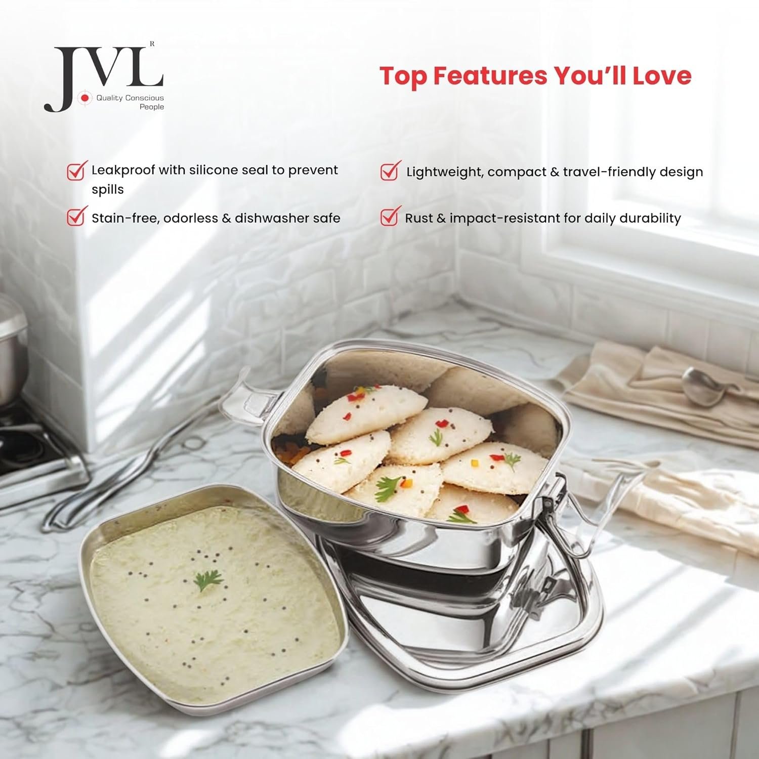 JVL ELITE LEAK PROOF LUNCH BOX WITH STEEL PLATE - Image 3