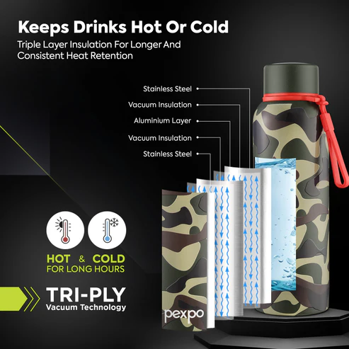 PEXPO BRAVO ART CAMOUFLAGE UV PRINTED DESIGN BOTTLE (GREEN) 800ML - Image 3