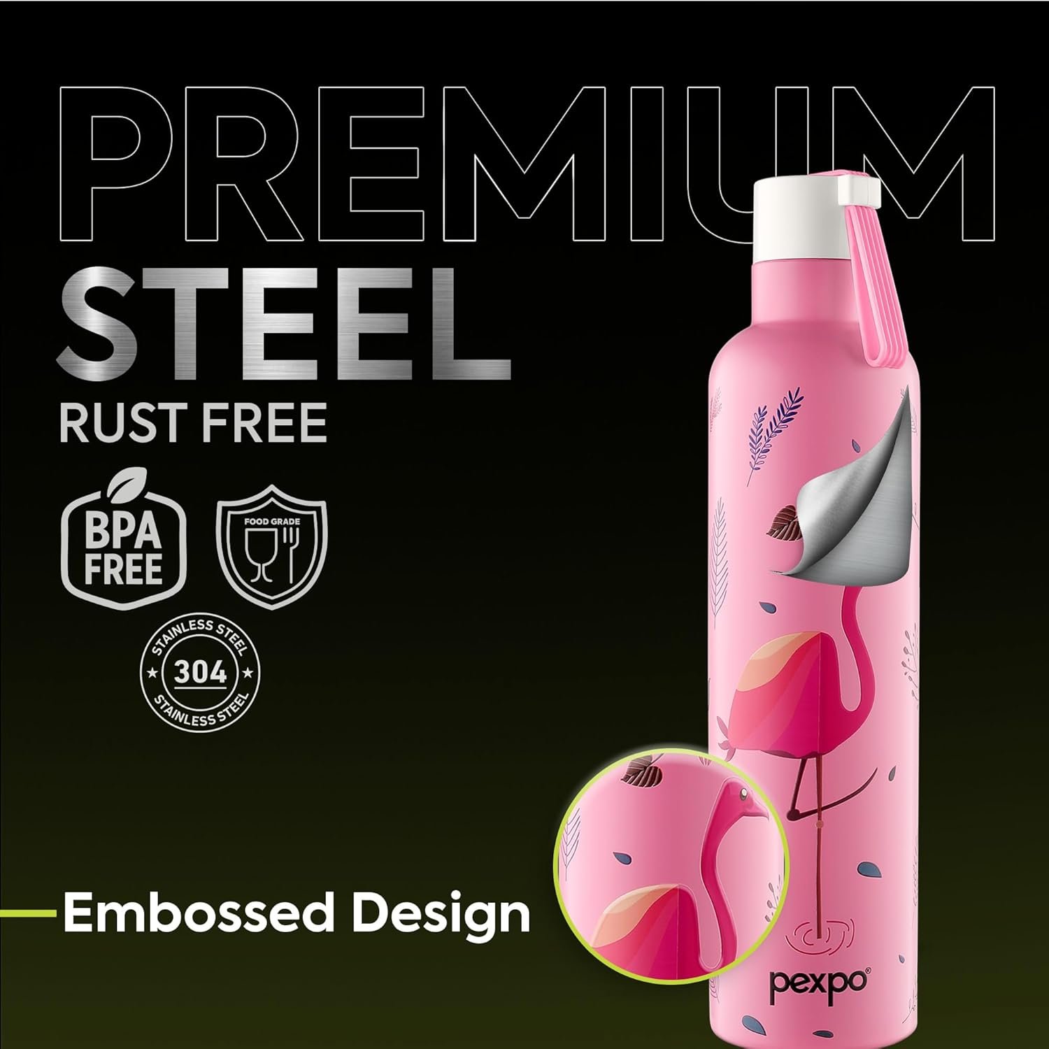 PEXPO OSLO ART FLAMINGO BIRD UV PRINTED DESIGN BOTTLE (PINK) 750ML - Image 3
