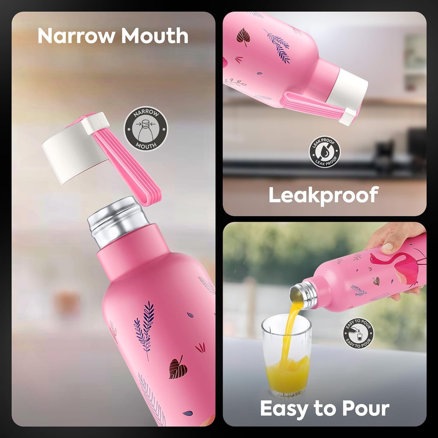 PEXPO OSLO ART FLAMINGO BIRD UV PRINTED DESIGN BOTTLE (PINK) 750ML - Image 5