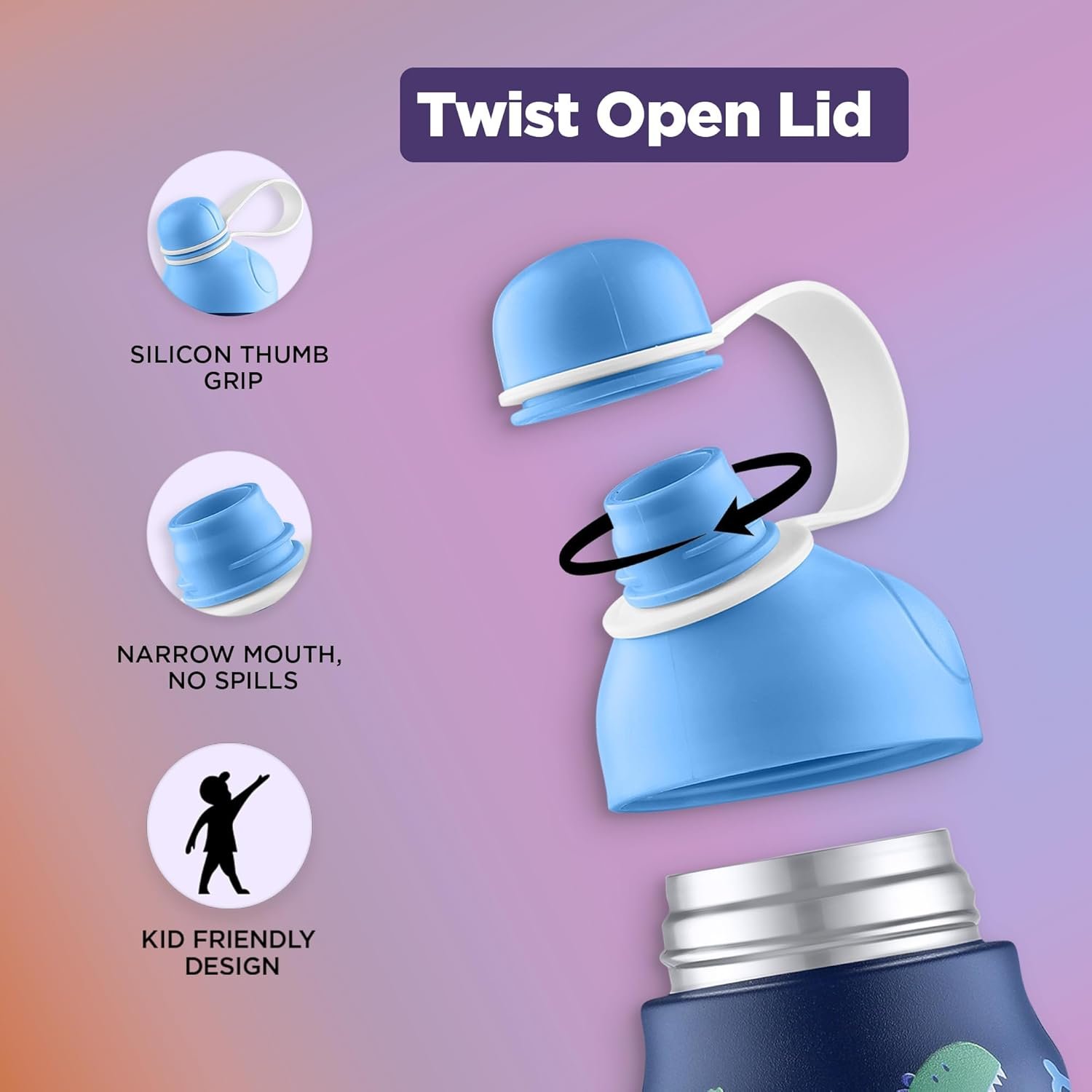 PEXPO PIANO ART DINOSAUR UV PRINTED DESIGN BOTTLE (DENIM BLUE) 450ML - Image 3