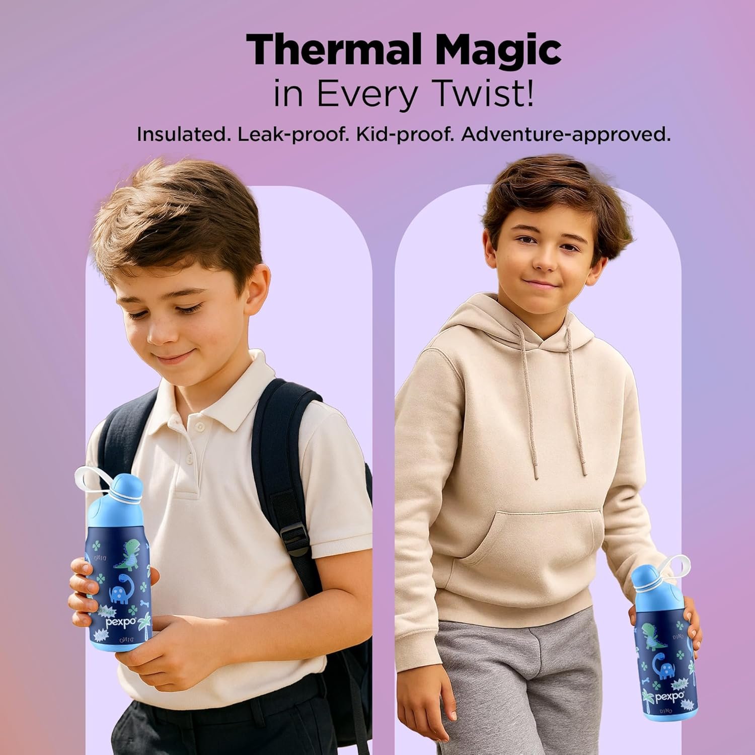 PEXPO PIANO ART DINOSAUR UV PRINTED DESIGN BOTTLE (DENIM BLUE) 450ML - Image 5