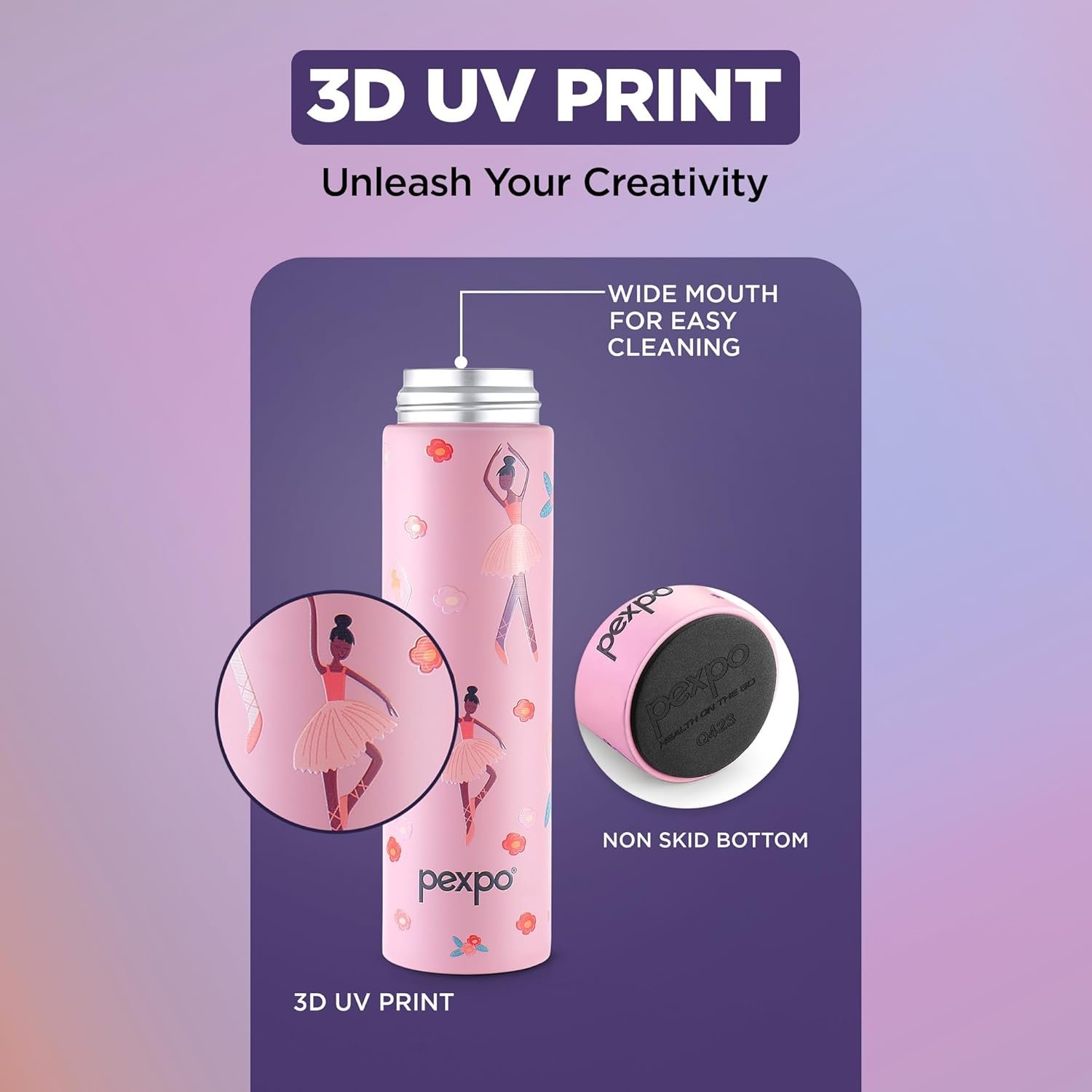 PEXPO PICO DANCING GIRL UV PRINTED DESIGN BOTTLE (PINK) 500ML - Image 5