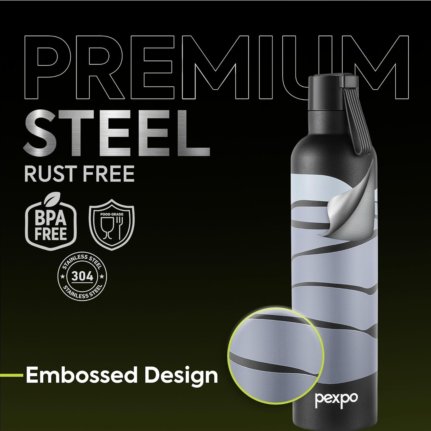 PEXPO OSLO ART GREY WAVE UV PRINTED DESIGN BOTTLE (BLACK) 750ML - Image 3