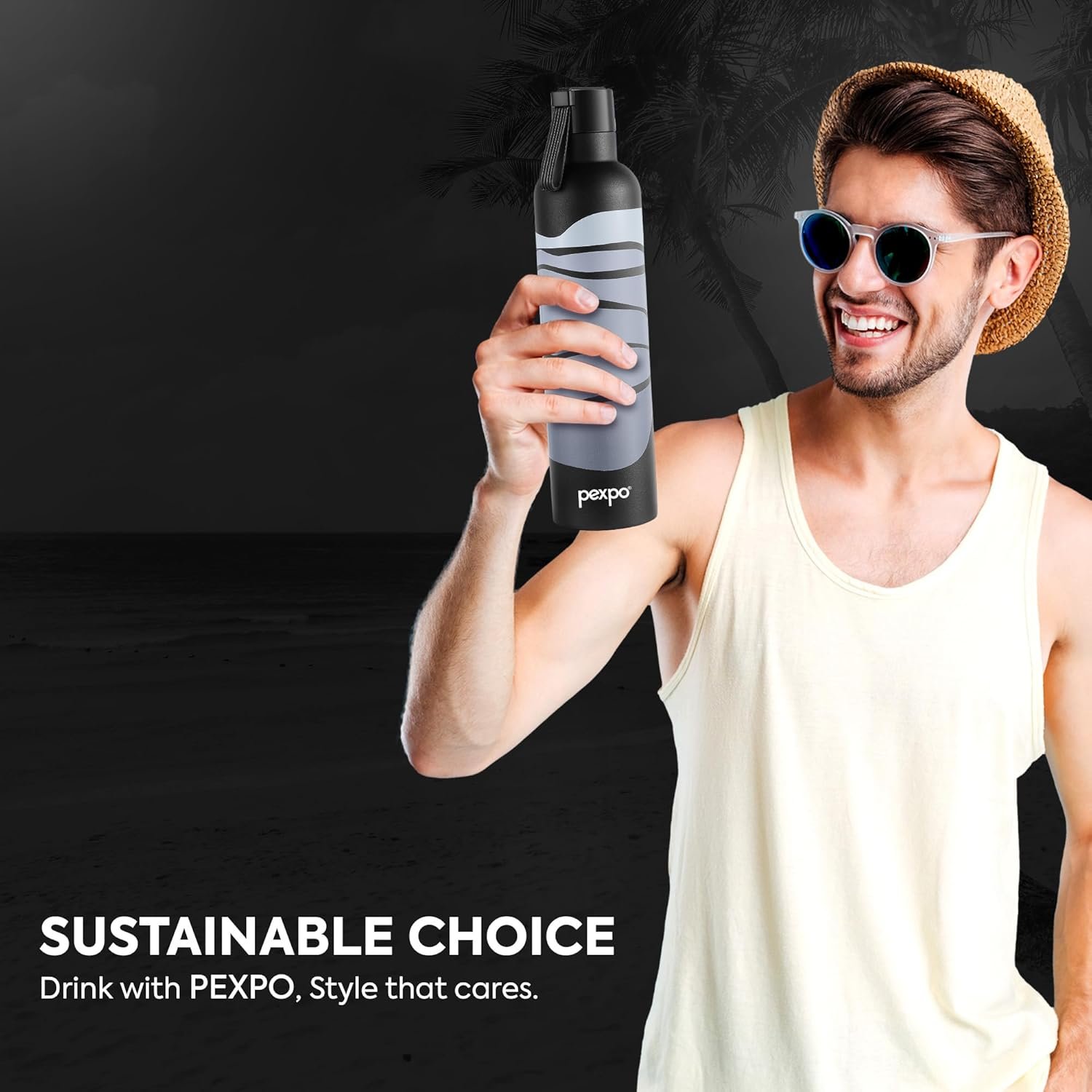 PEXPO OSLO ART GREY WAVE UV PRINTED DESIGN BOTTLE (BLACK) 750ML - Image 4