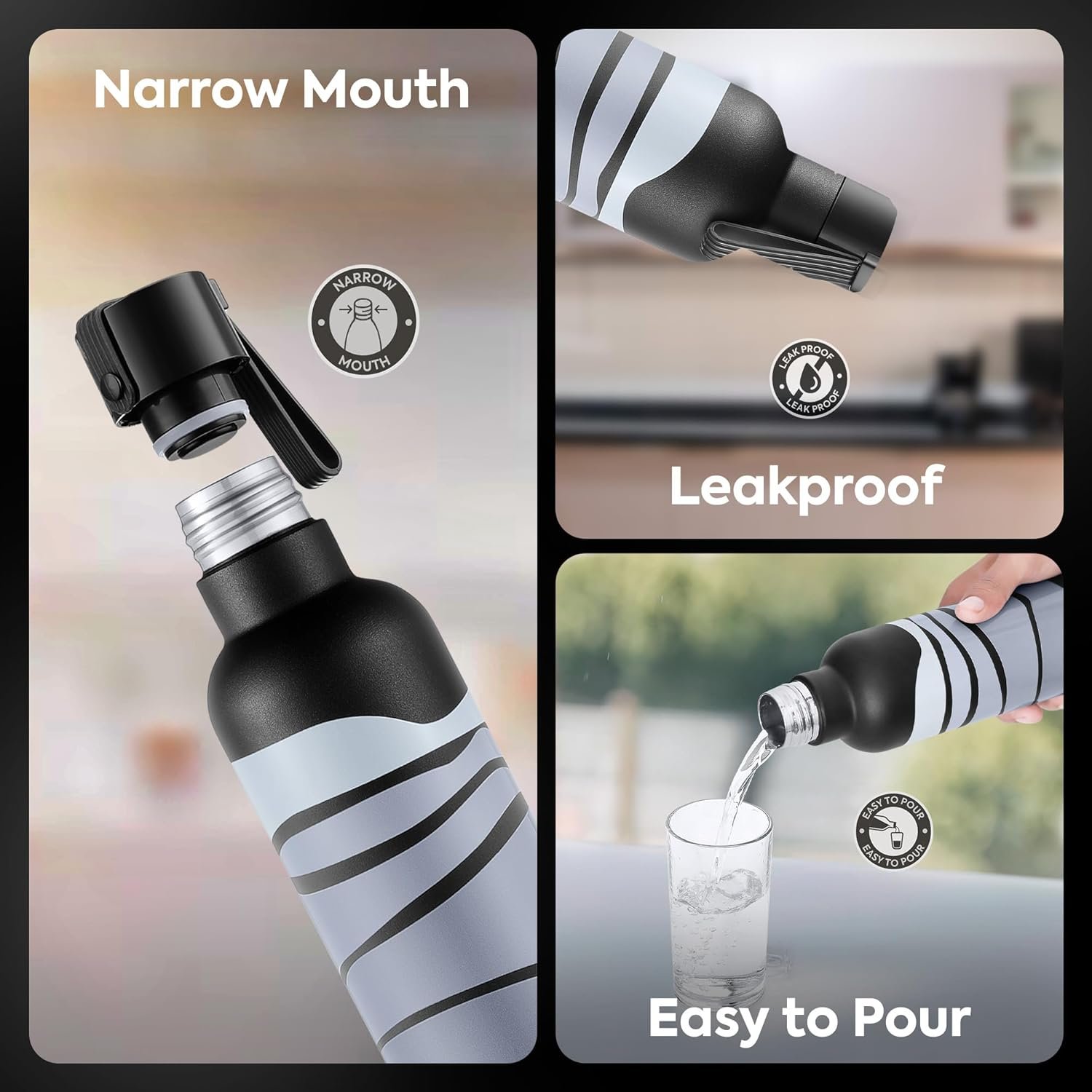 PEXPO OSLO ART GREY WAVE UV PRINTED DESIGN BOTTLE (BLACK) 750ML - Image 5