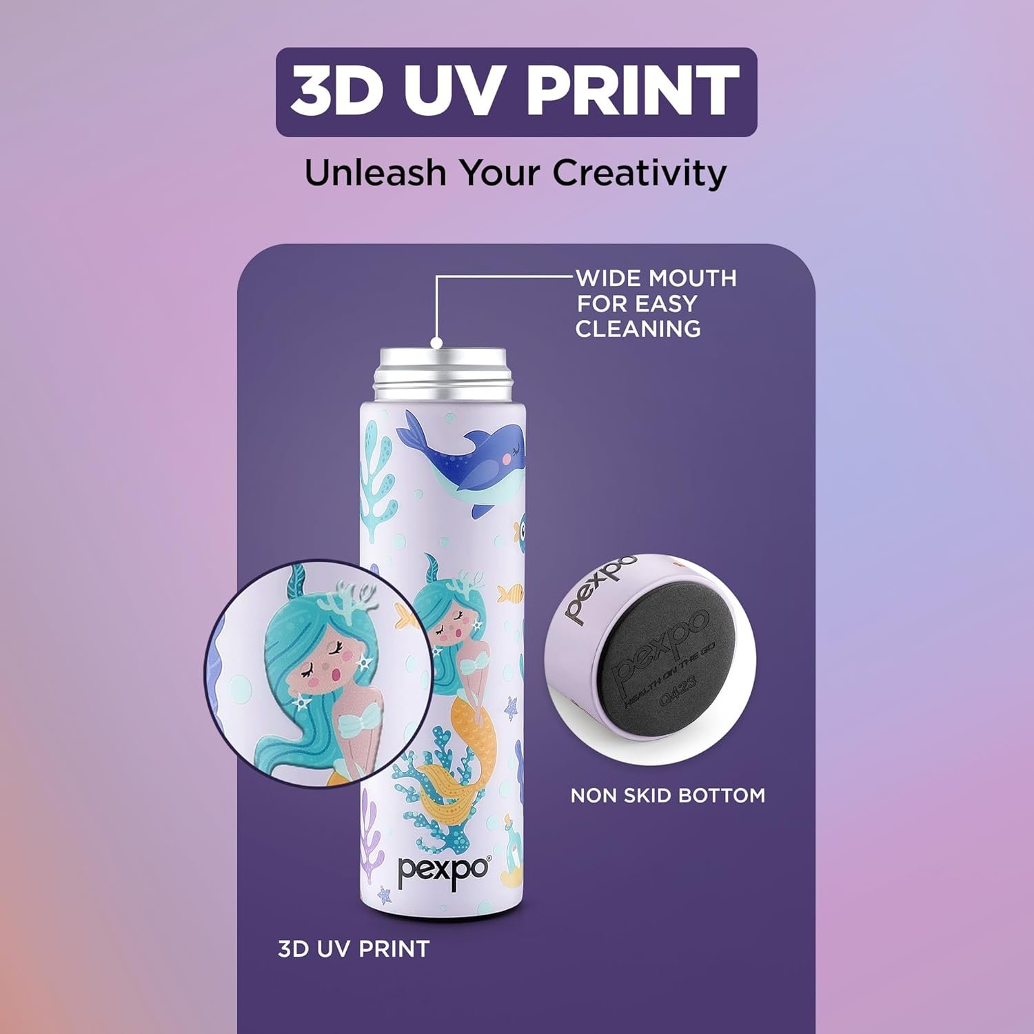 PEXPO PICO MERMAID UV PRINTED DESIGN BOTTLE (PURPLE) 500ML - Image 3