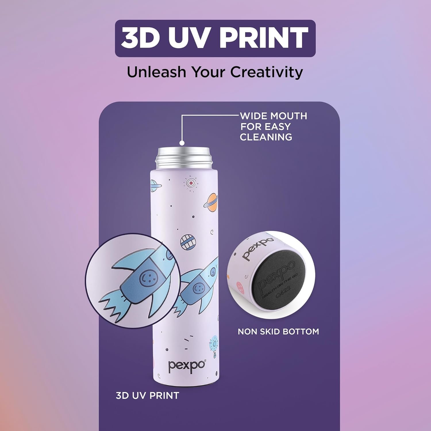 PEXPO PICO ROCKET UV PRINTED DESIGN BOTTLE (PURPLE) 500ML - Image 4