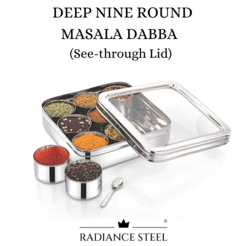 RADIANCE NINE ROUND MASALA BOX SEE THROUGH LID