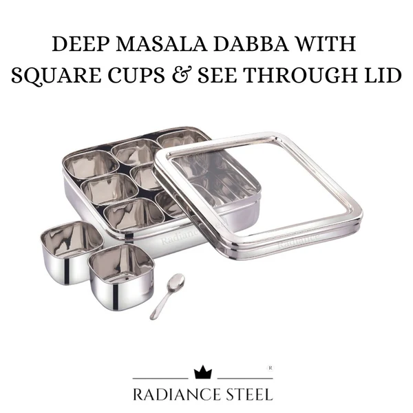RADIANCE NINE SQUARE MASALA BOX SEE THROUGH LID - Image 3