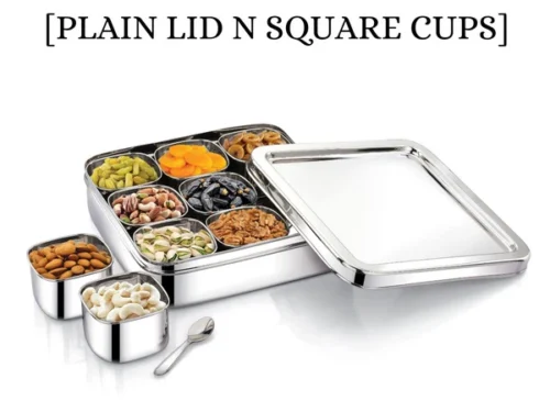 RADIANCE NINE SQUARE MASALA BOX WITH PLAIN LID
