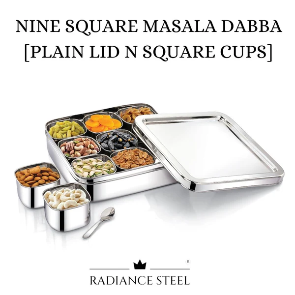 RADIANCE NINE SQUARE MASALA BOX WITH PLAIN LID
