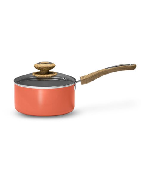VAYA HAUTECHEF-PTFE SAUCEPAN CORAL CRUSH-WOOD FINISH HANDLE