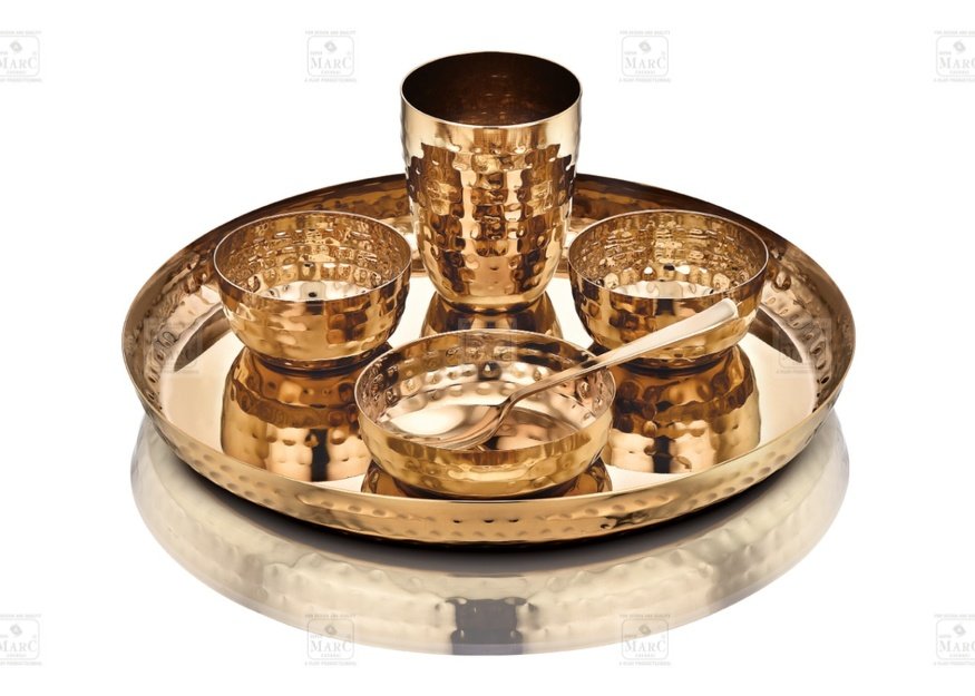 KESARIYA GOLD RICE PLATE/HAMMERED SET