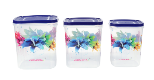 VARMORA GLORY SQUARE FLOWER CONTAINER SET OF 3 (5, 7, 10 LTR) (BLUE)