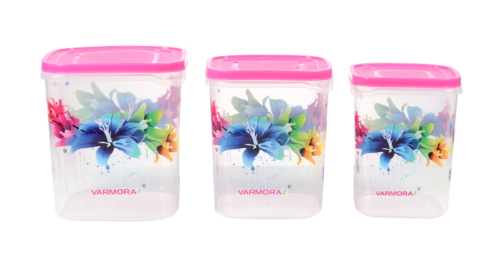 VARMORA GLORY SQUARE FLOWER CONTAINER SET OF 3 (5, 7, 10 LTR) (PINK)