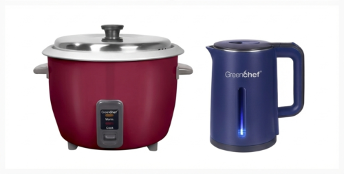 GREENCHEF CARLO ACE ELECTRIC RICE COOKER 1.8L(ALUMINIUM & SINGLE BOWL)+GLITTER SS KETTLE 1.8LTR