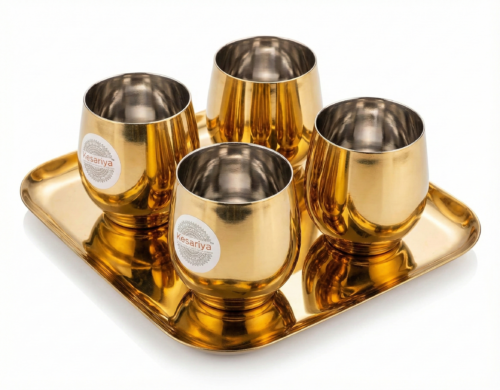 KESARIYA SS GOLD PVD GLASS WITH TRAY