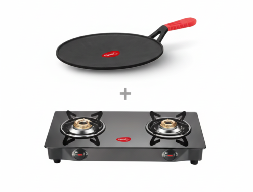 PIGEON AYUSH 2 BURNER BLACK+CAST IRON FLAT TAWA 280