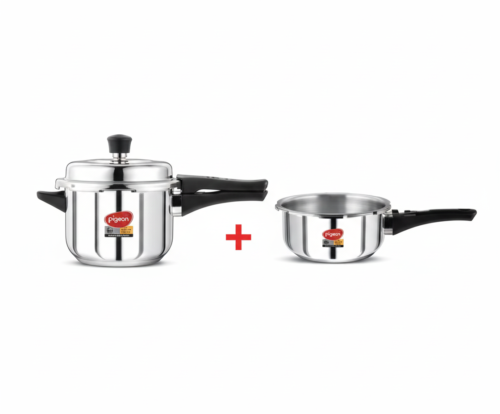 PIGEON INOX PRESSURE COOKER COMBO – 3.5 LTR+5 LTR (OUTER LID, INDUCTION BASE)