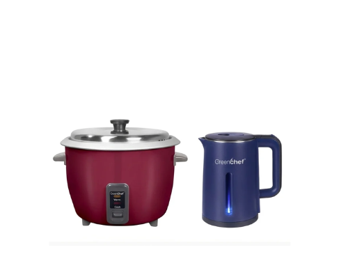 GREENCHEF CARLO ACE ELECTRIC RICE COOKER 1.8L(ALUMINIUM & SINGLE BOWL)+GLITTER SS KETTLE 1.8LTR