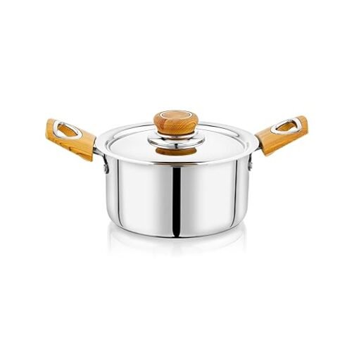 KESARIYA SS THICKPLY CASSEROLE WOODEN HANDLE W/L 900ML